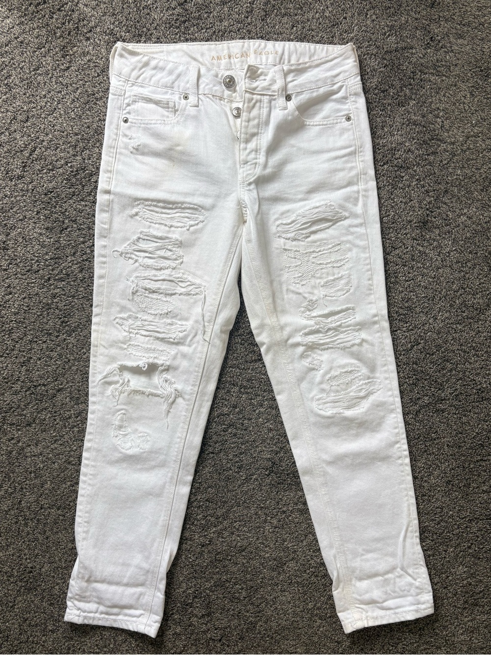 American Eagle White Distressed Boyfriend Jeans